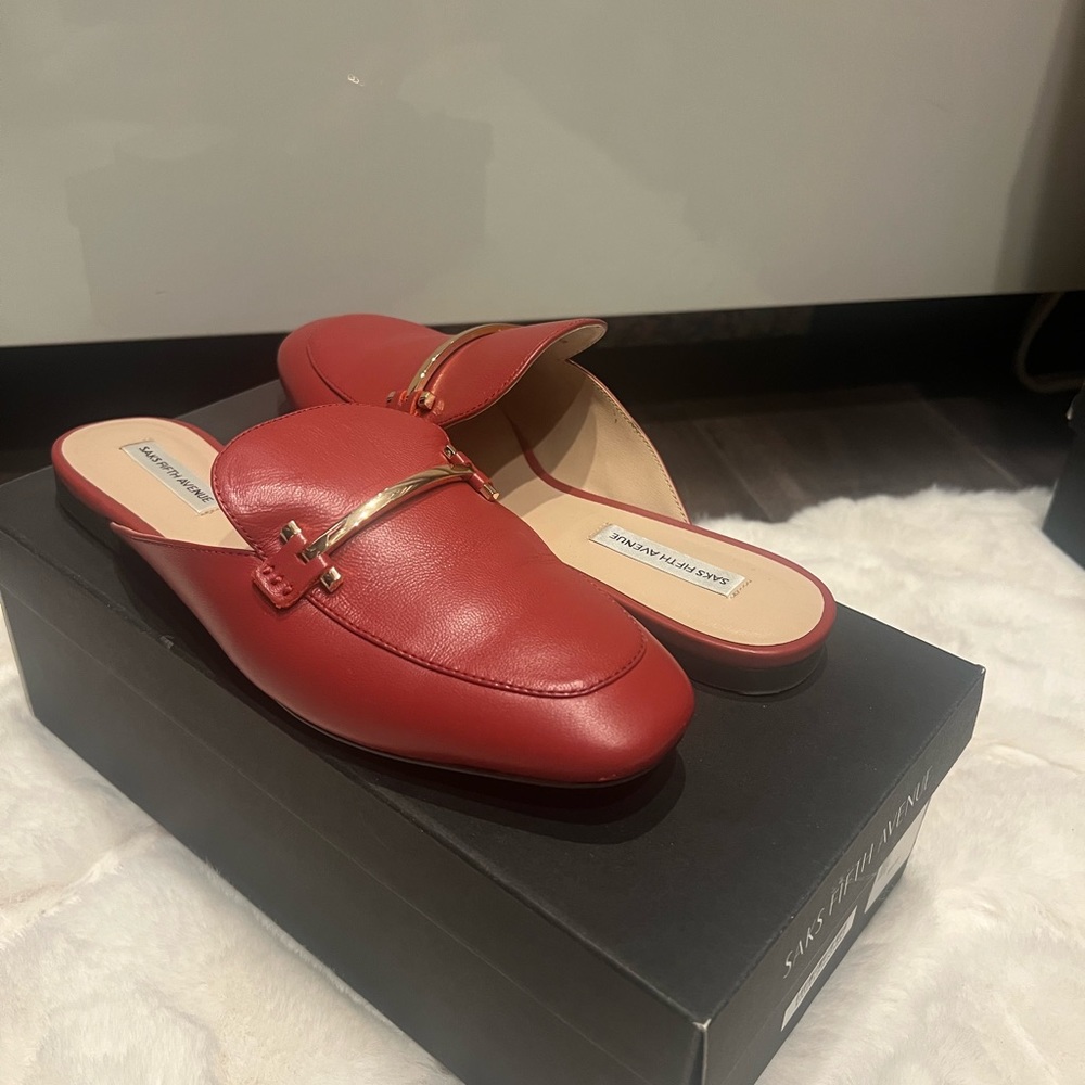 Brick red leather mules in size 7